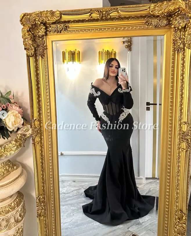 Индивидуальные 2025 сексуальные черные арабские платья без бретелек для выпускного вечера, платья русалки, корсет, вечерние платья в Дубае, вечерние платья