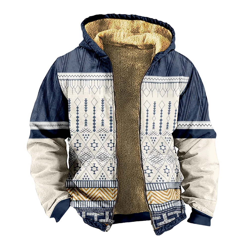 Jaquetas de inverno masculinas casacos, moda vintage geométrica estilo boêmio padrão roupas de algodão sobretudo acolchoado casual