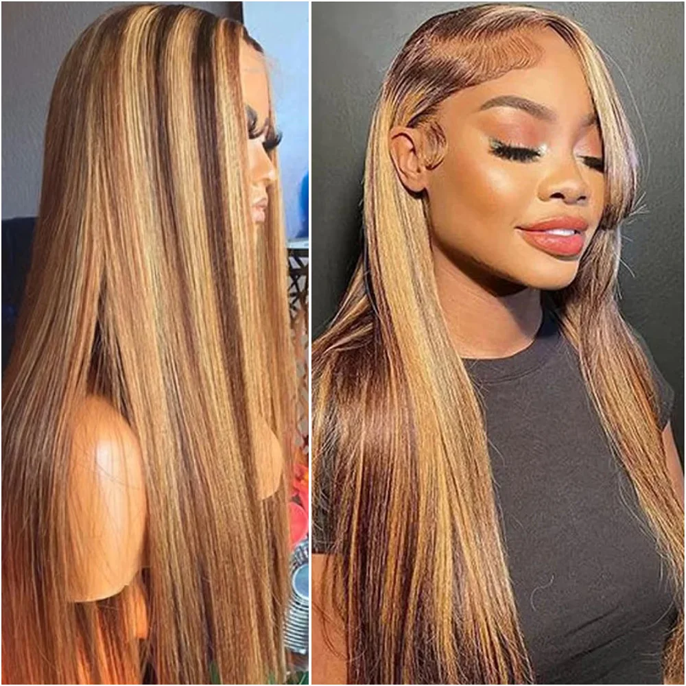 

4/27 Highlight Straight HD Lace 200% Density Frontal Brazilian Human Hair Wigs 40 Inch Pre Plucked 13x6 Lace Front Wig For Women