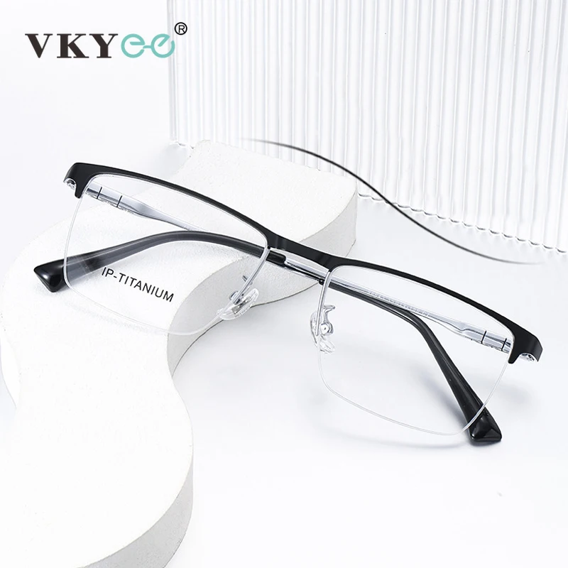 

VKYEE Simple Ultra-light Titanium Frame Business Square Design Men's Anti-blue Light Glasses Can Be Customized Prescription