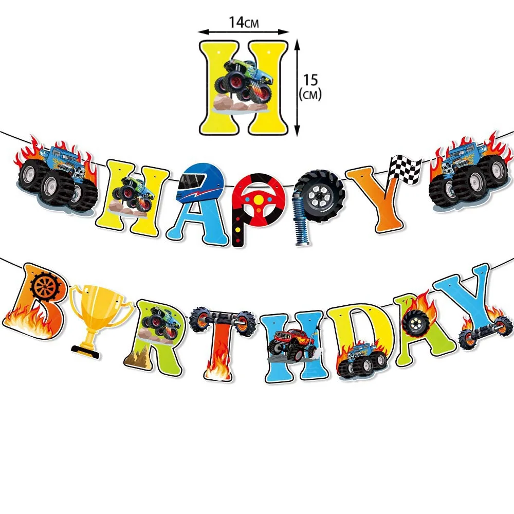 Monster Truck Party Dekoration alles Gute zum Geburtstag Girlande Banner hängen Dekoration Junge Rennwagen Party Gefälligkeiten – Detail 1