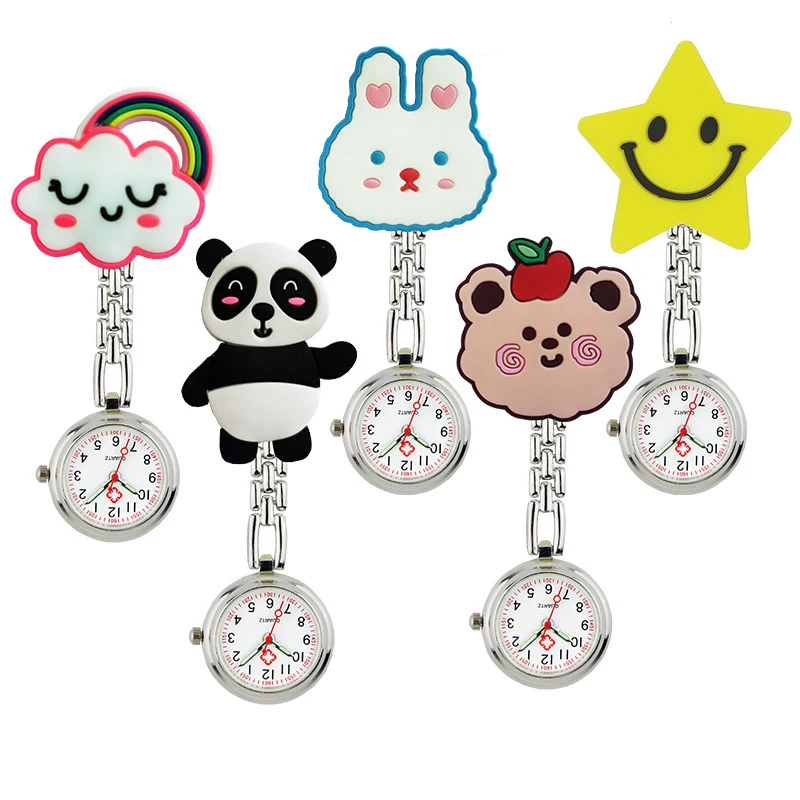 

5pcs Fob Hanging Watches Luminous Hands Cartoon Pocket Watch With Clip on Clothes Gift Clocks for Children and Students Nurses