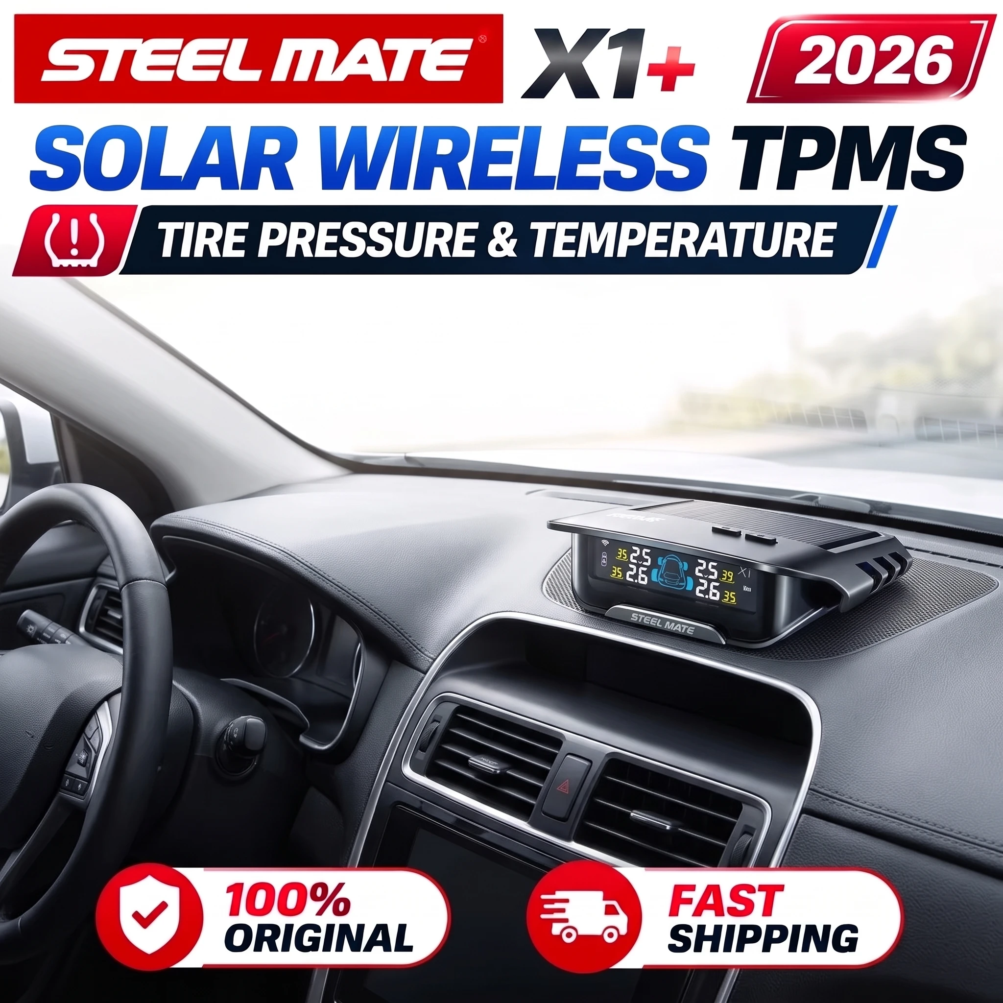 Wireless Temperature Sensor System Steel Mate X1+ Car TPMS Tire Pressure Monitoring System Solar Wireless ...