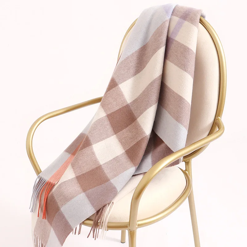 New 100%Wool Scarf Women Fashion Natural Fabric High Quality Plaid Printed Big Size Shawl Winter