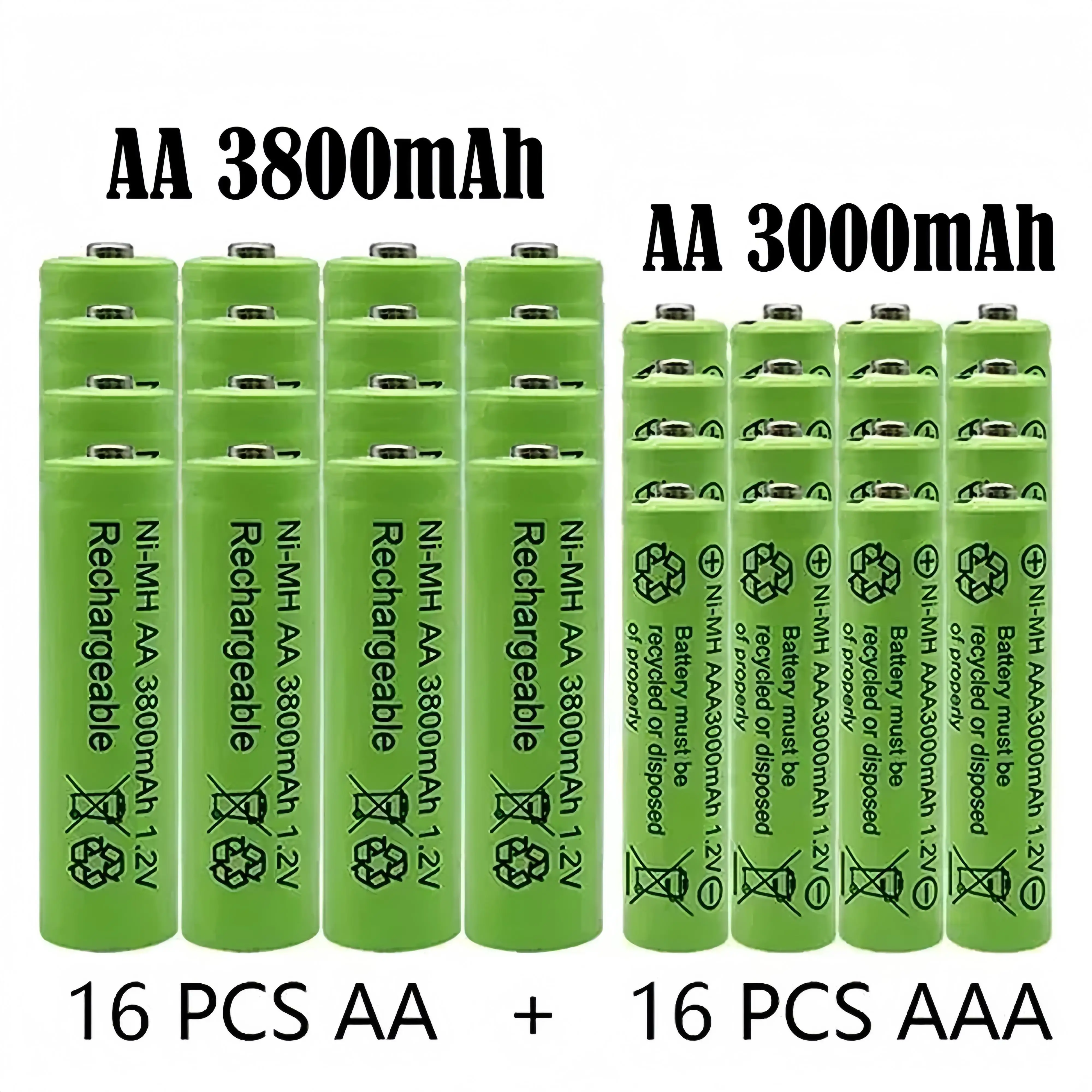 1.5V NI MH Rechargeable AA Battery AAA Alkaline 3800-3000mah For Torch Toys Clock MP3 Player Replace Ni-Mh Battery 1.5V AA + AAA