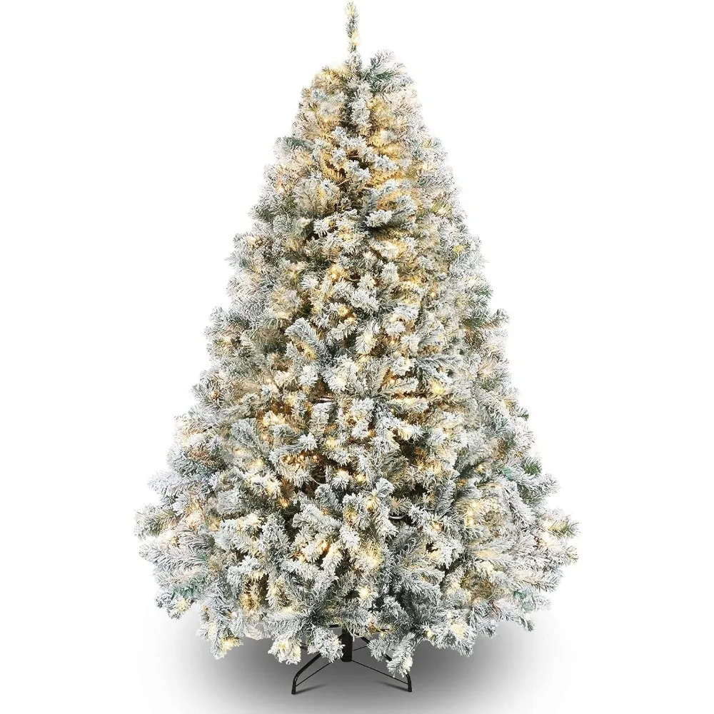 

6.5ft Pre-Lit Snow Flocked Artificial Holiday Christmas Pine Tree with ELD Lights and Metal Base Stand for Home, Office