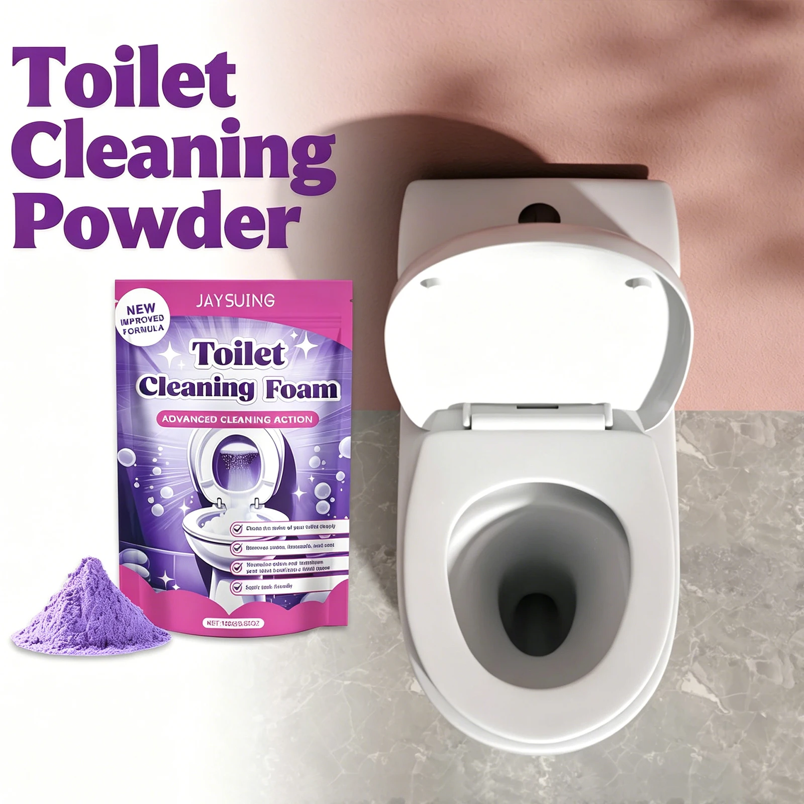 Toilet Stain Remover Cleaning Powder Deep Clean Remove Odor Grease Water Stains Stubborn Stains Fresh Scent Bathroom Cleaner