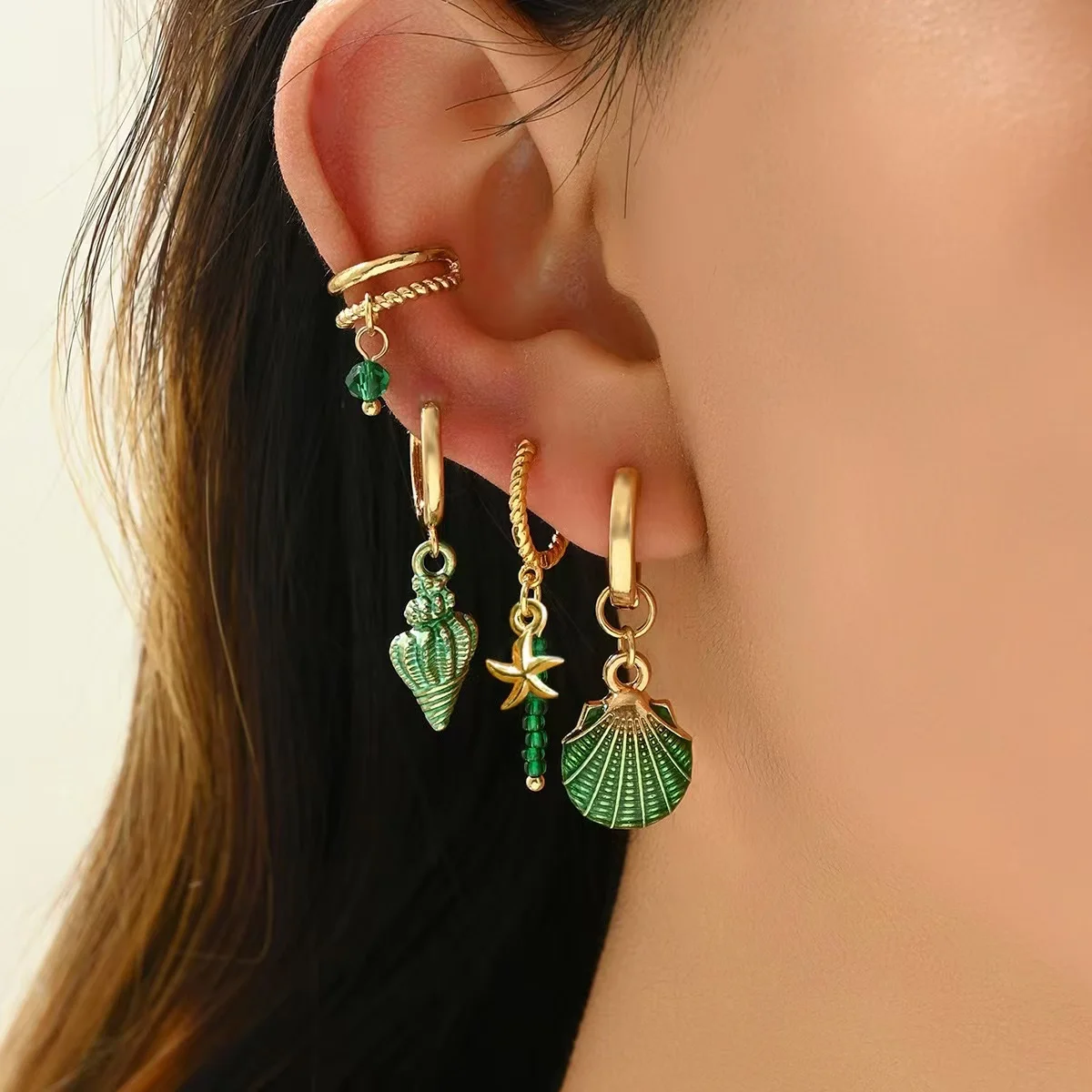 Colored shell conch earrings, ear bone clip beads, women's earrings, ocean bohemian style jewelry