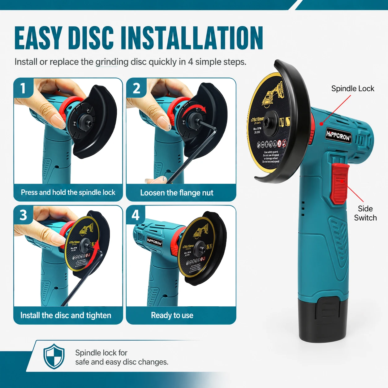 Hippcron 19500 RPM 전기 휴대용 앵글 그 - Brushless Angle Grinder Battery Powered 리뷰 및 가격