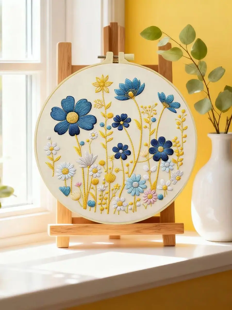 1 Stück 20x20 cm/15x15 cm (7,87/6,3 Zoll) Stickerei-Starter-Kit mit Meerblick, DIY-Kit, Stickerei-Set für Anfänger – Detail 6