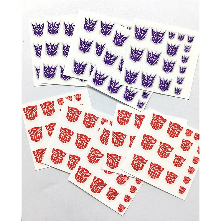 In Stock Transformation Toys Decepticons Autobots UV Transfer Stickers Three-dimensional Pressure Sensitive Logo Stickers