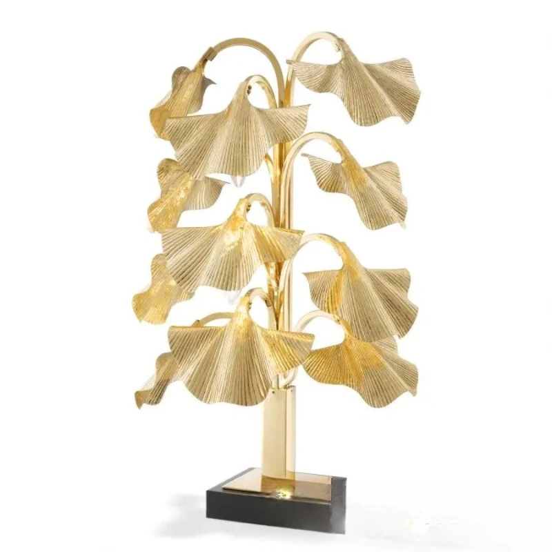 Lámpara nórdica simple de ginkgo biloba, lámpara de sala de estar para villa, personalidad creativa de lujo, lámpara artística para comedor, totalmente de cobre