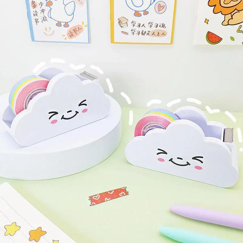 Desktop Tape Dispenser Cloud Decorative Cartoon Tape Cutter Delicate Tape Cutter With Rainbow Tape For Closing Boxes Wrapping