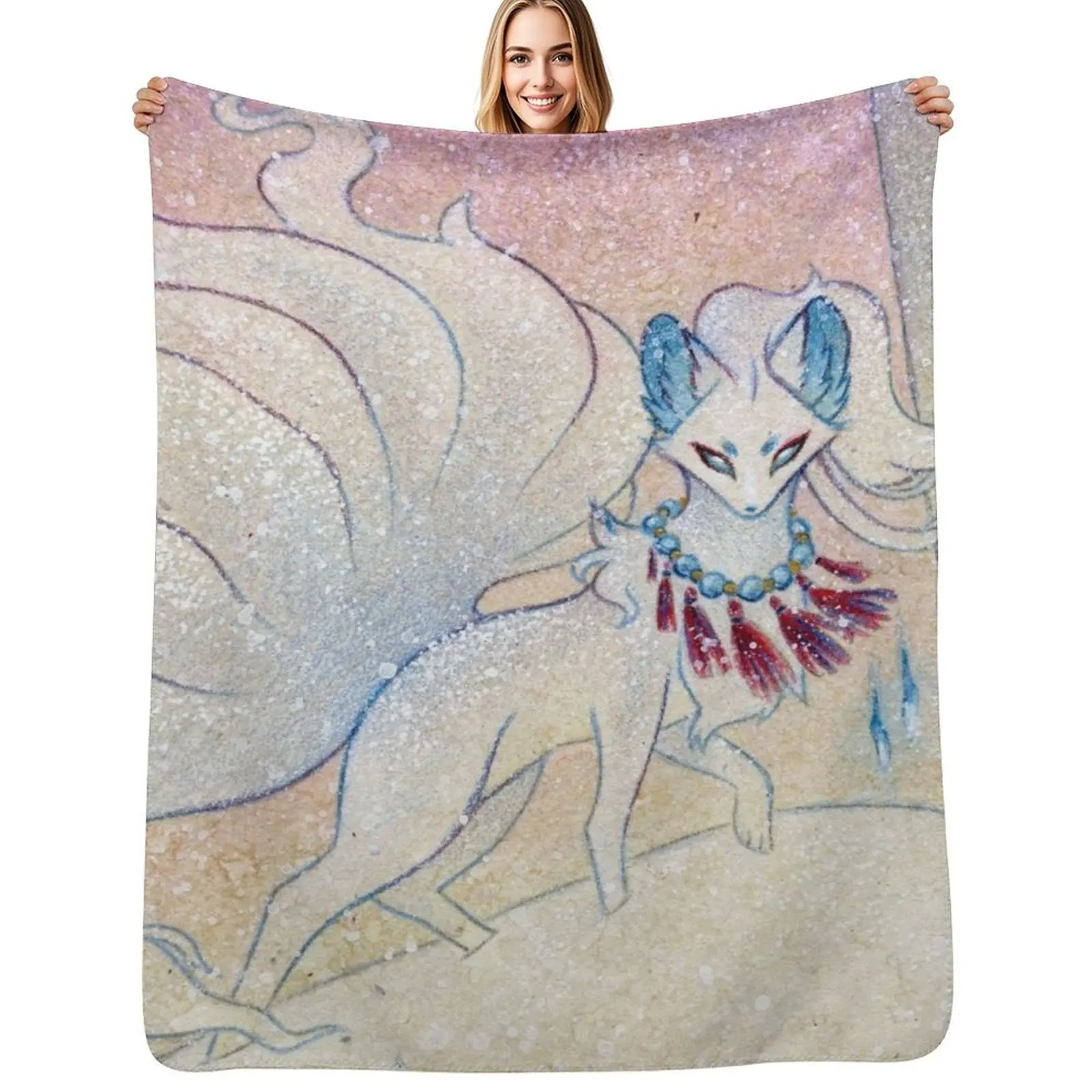 

Winter Twilight Kitsune Guardian Throw Blanket Warm Plush Fuzzy Blanket for Living Room