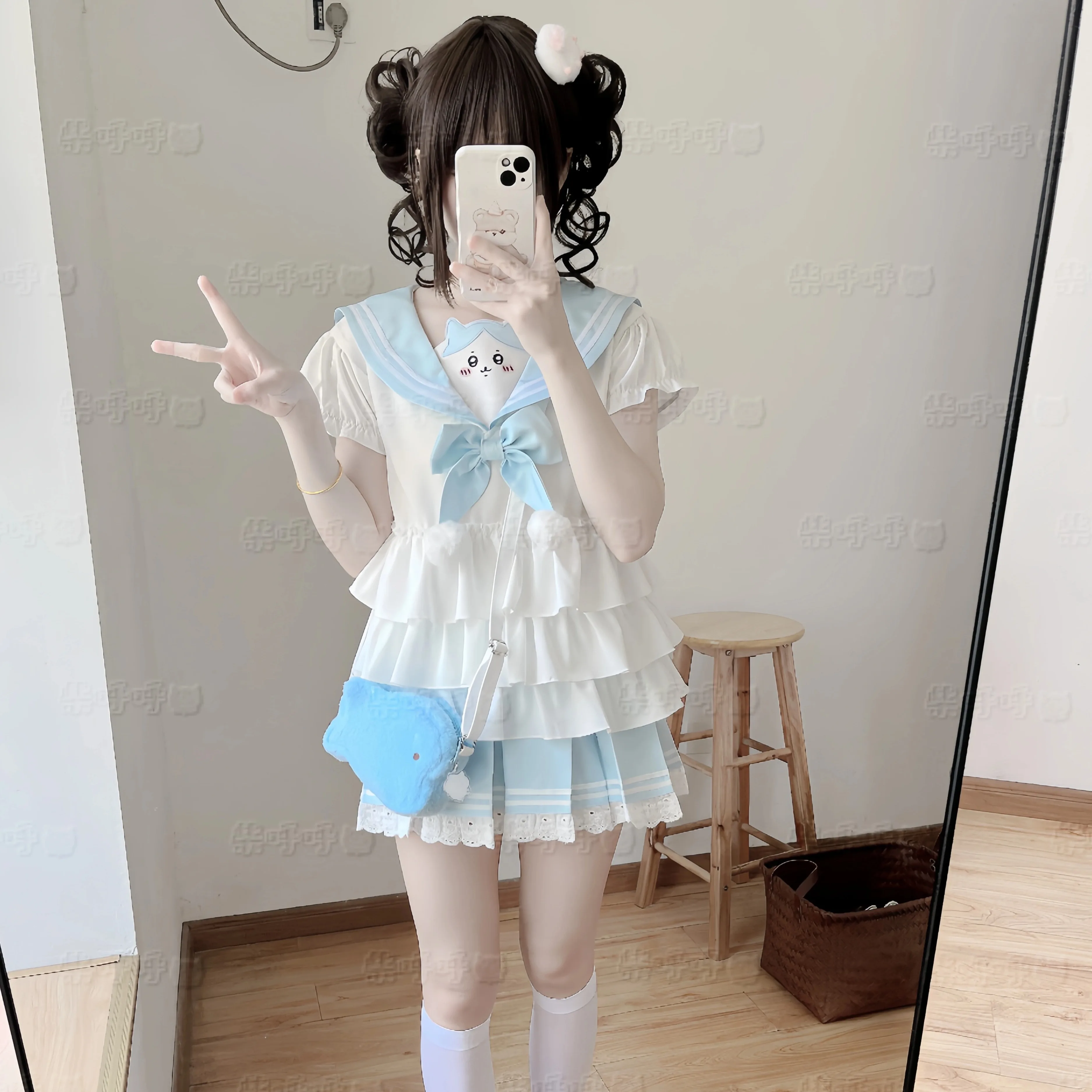 Original Daughter's Kawaii Skirt Set 2025 Summer New Japanese Sweet Girl Lo Navy Collar Short-sleeved Top Mini Skirt 2-piece Set