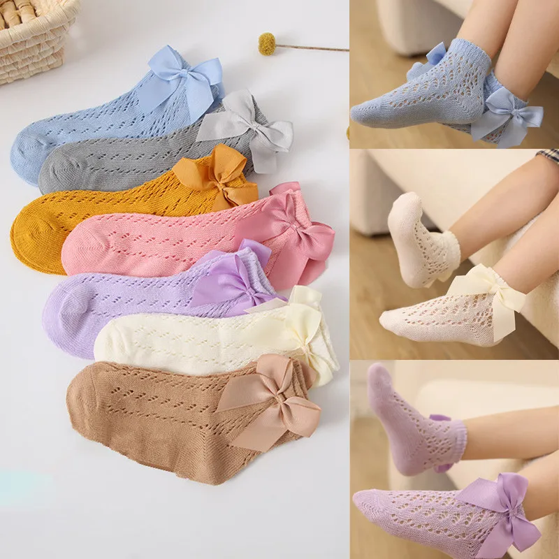 

Summer Baby Girls Socks Kids Bow Sock Children Knee High Soft Cotton Mesh Spanish Style Children 1-9 Years Breathable Socks