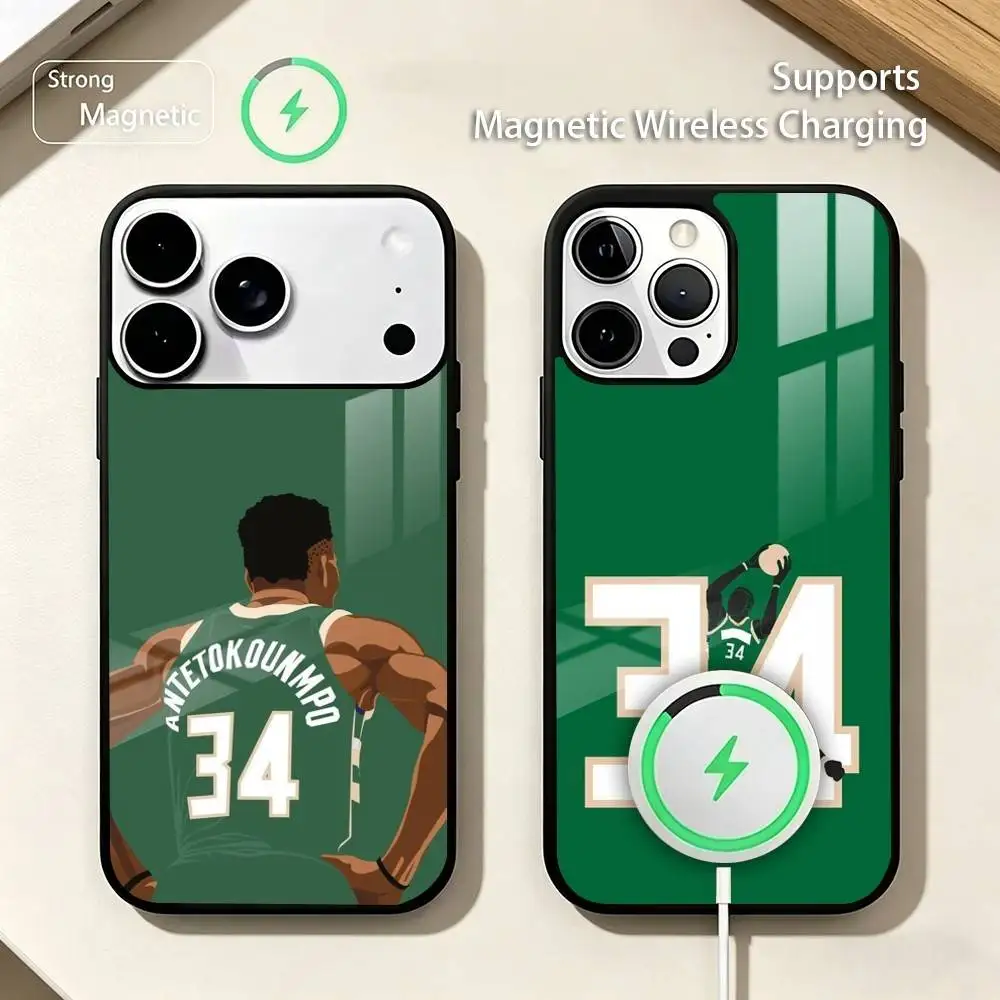 

34 G-Greek Freak A-Antetokounmpo Phone Case For iPhone17,16,15,14,13,12,11 Plus,Pro Compatible with magnetic wireless charging