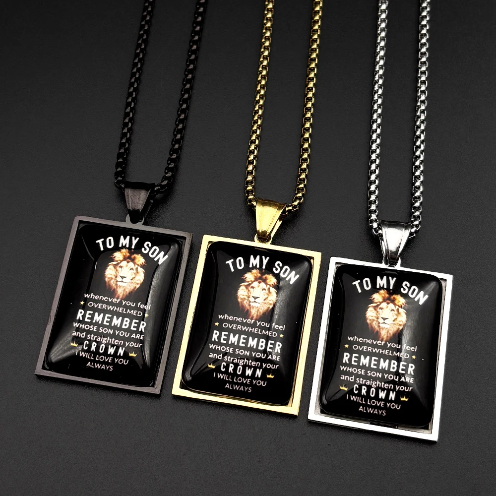 Dog Tag To My Son Lion Pendant Necklace For Women Men Stainless Steel Family Love Chain Inspiration Quote Jewelry Birthday Gift