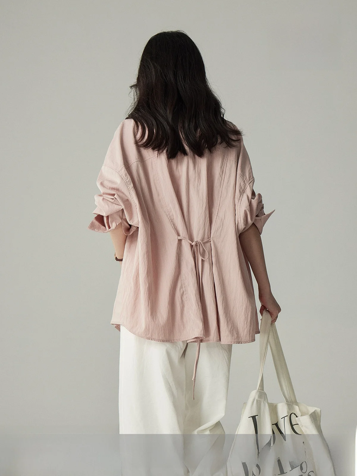 

YaKeJia Women's Shirt Collar Back Tie Casual Long Sleeve Basic Loose Shoulder Spring Summer New Style CleanFit Breathable