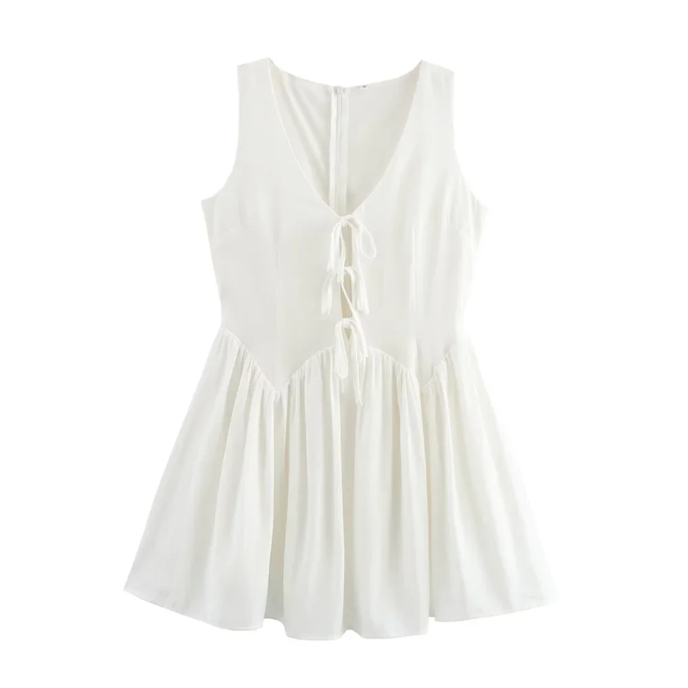 LIBIELIY Women's Lace Up Sleeveless Dress With V-neck Zipper Decoration For Spring And Summer New Casual Women's Wear