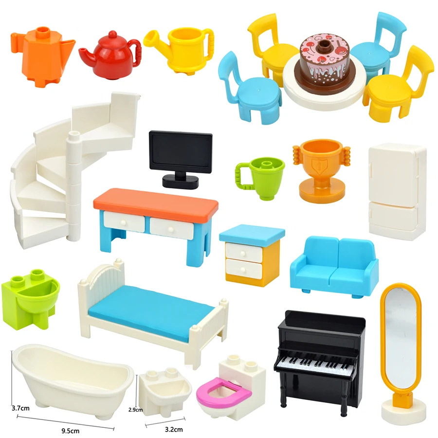 Building Blocks Big Size Particles Furniture Accessories Sofa Bed Desk Chair Cup Kitchen Kid Toy Compatible Large Bricks Duploes