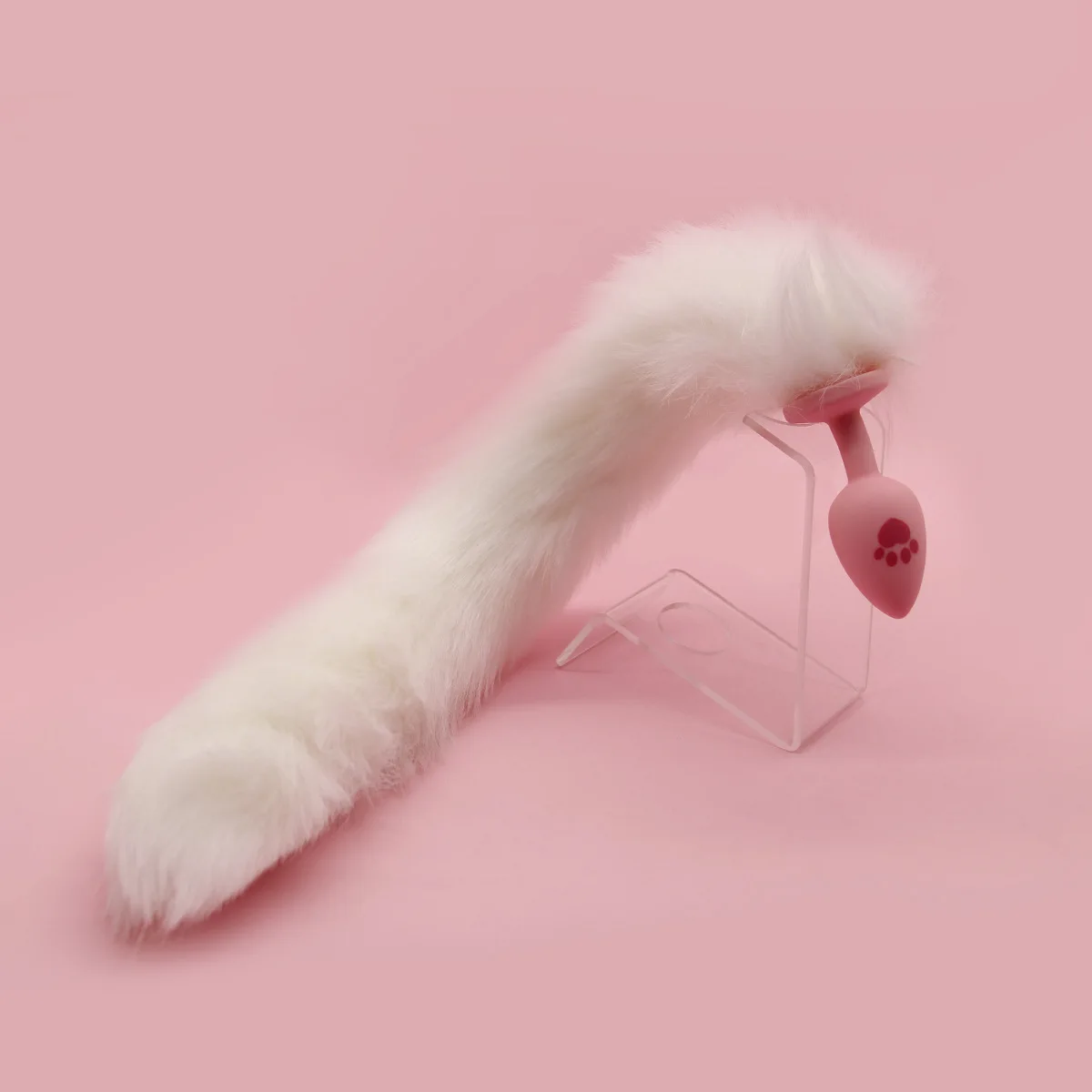 Cute Kitty Tail Anal Plug Soft Silicone Paw Print Butt Plug Long Pink Plush Tail Bunny Pom Pom Tail Sexy Dress Up Toy for Couple