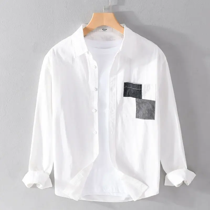 Camisa de manga larga con cuello vuelto para mujer, cárdigan informal holgado con botones, Tops con estampado de retazos y bolsillos, primavera y otoño