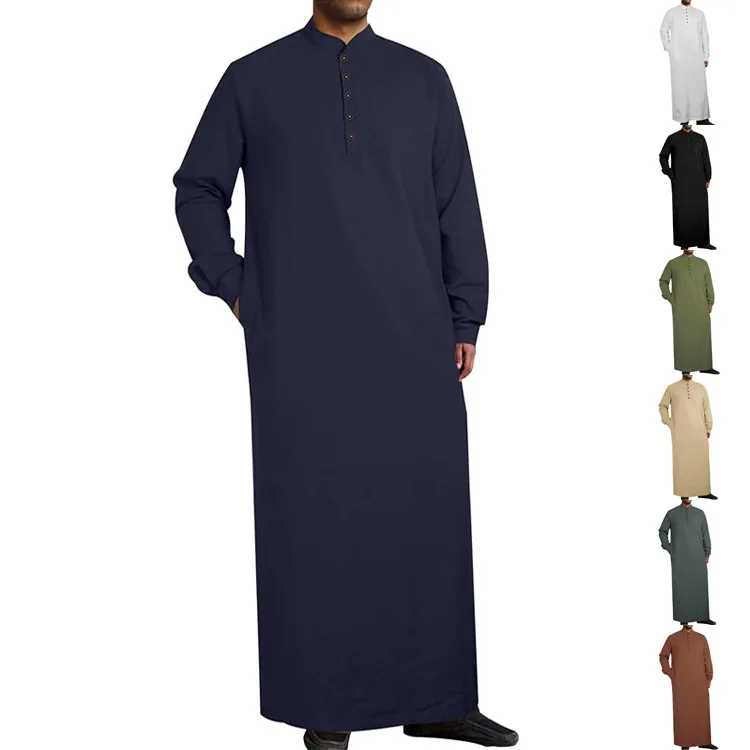 Middle East New Muslim Robe Solid Color Simple Ethnic Clothing Long Arab Style Men's Pocket 2026 Spring And Summer New Products