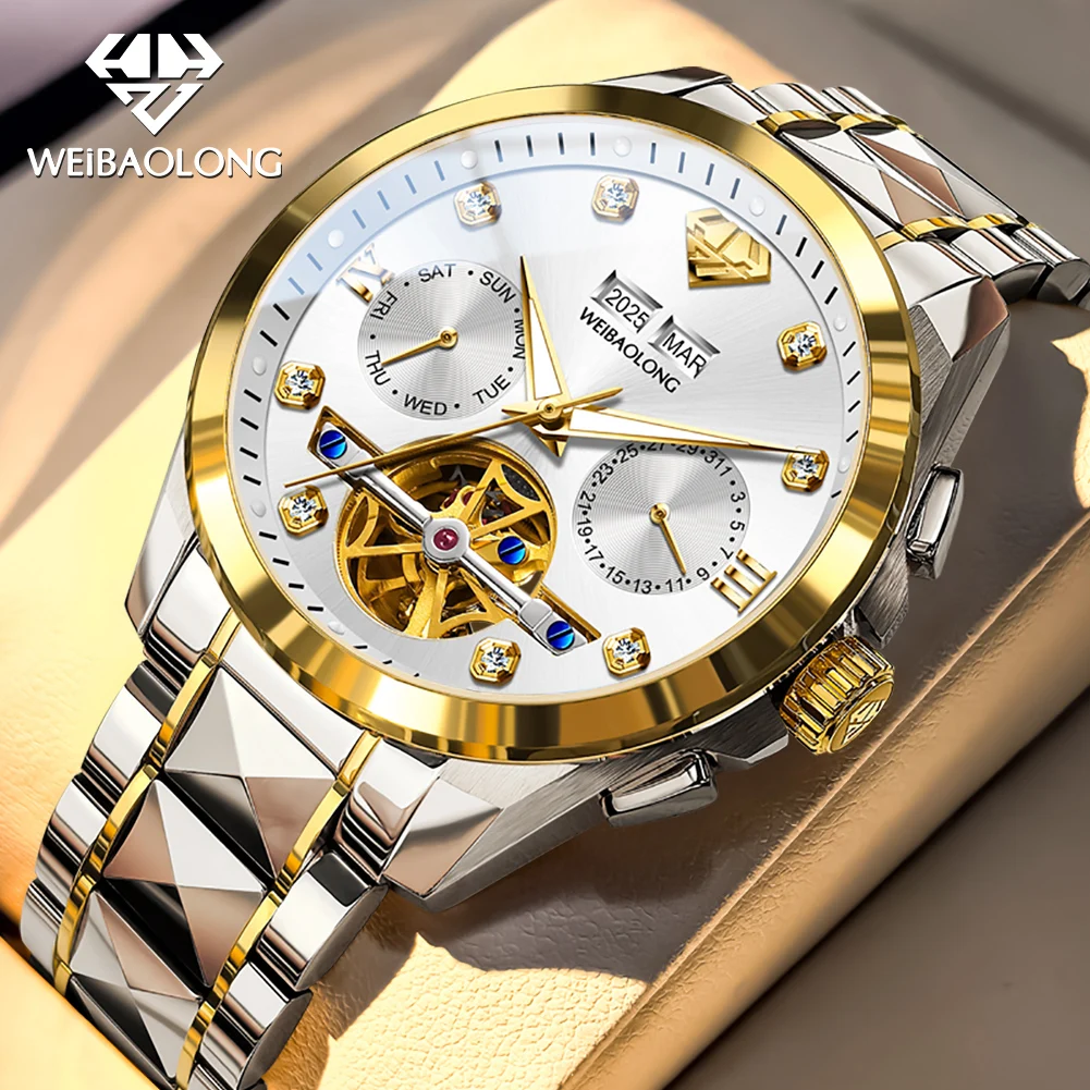 WEIBAOLONG 3801 Mens Watch Luxruy Automatic Mechanical Watch Waterproof Luminous Watches For Man Real Gold Exclusive Gift Set