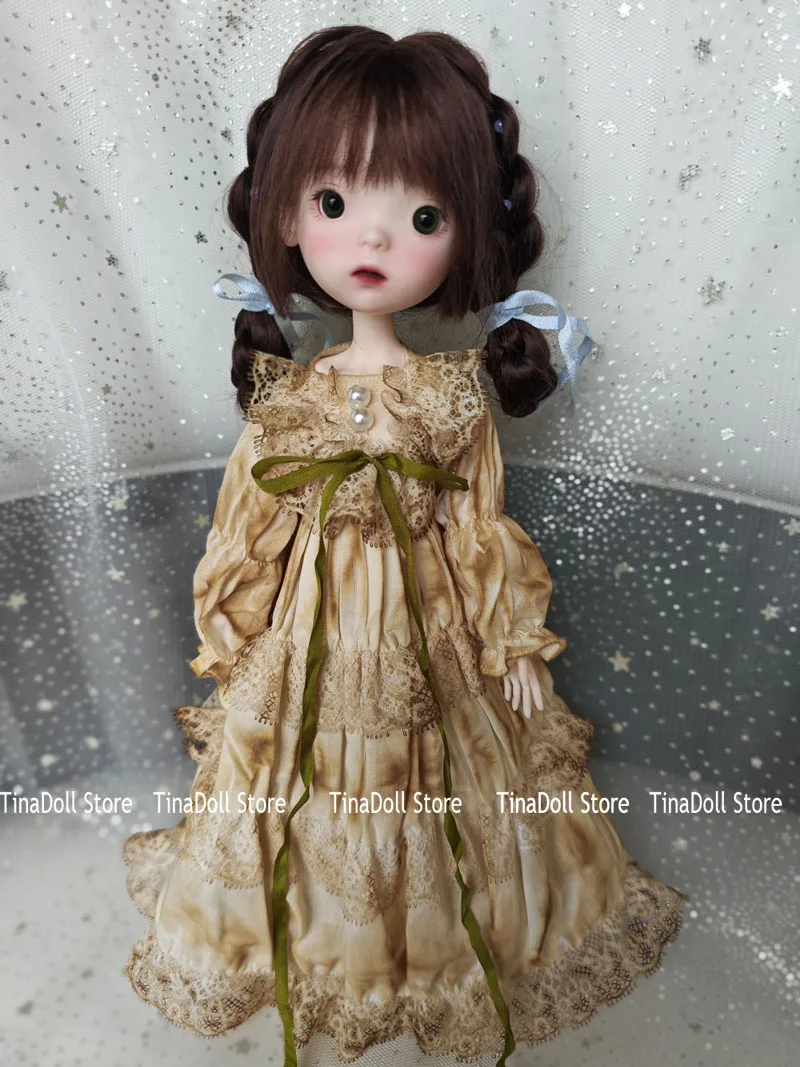 

（TinaDoll Store) Tea dyeing with Pearl Lace Landoudou/blythe 1pcs Clothes set (one dress) for Landazz Landoudou/Blythe/ob22/ob24