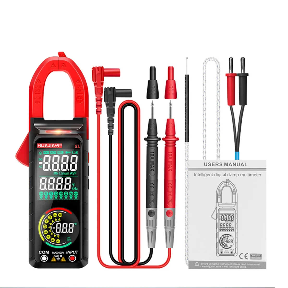 HUAJIAYI S1 DC/AC Digital Clamp Meter 6000 Counts 400A Amp Multimeter Color Screen Voltage Tester Hz NCV Ohm Meter