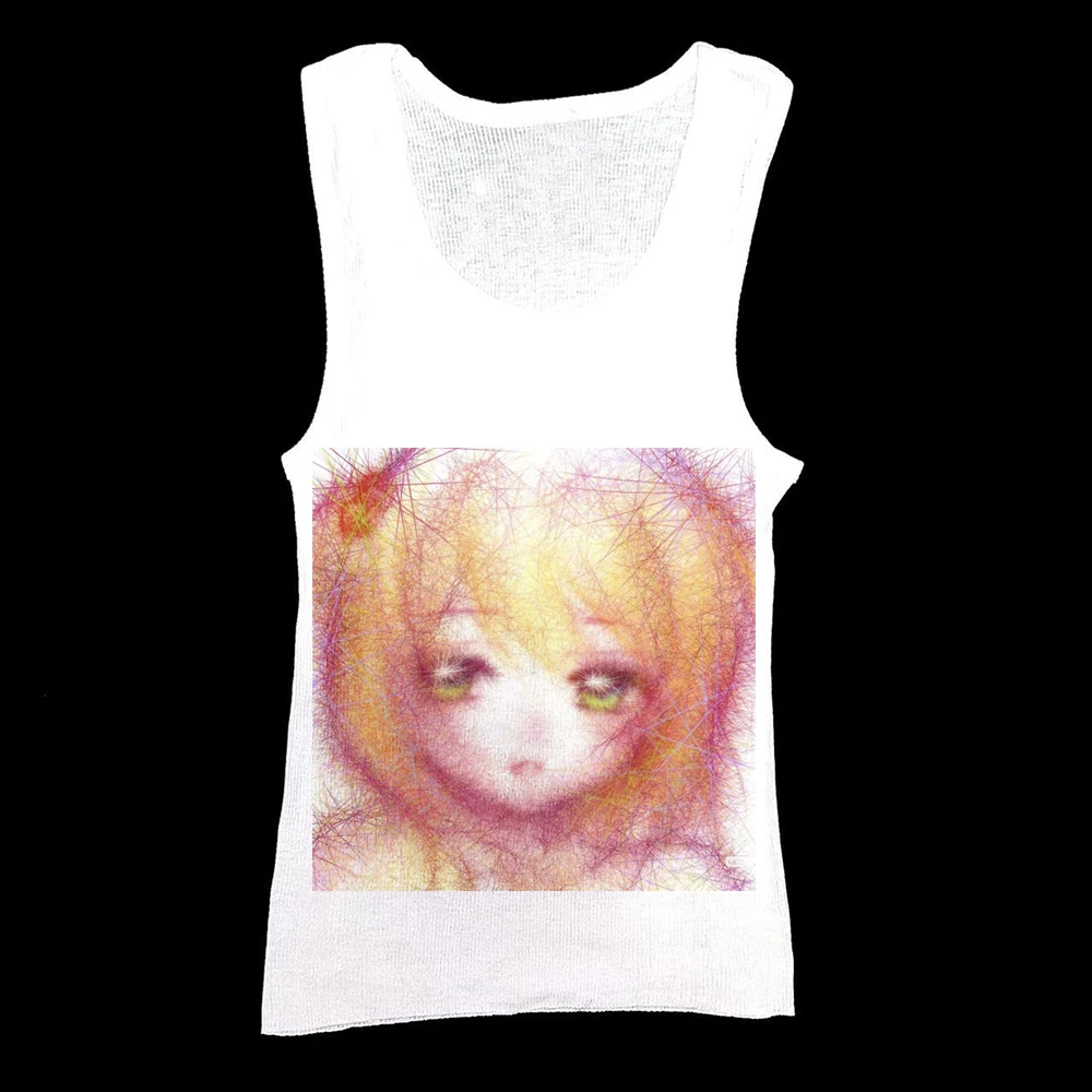 Abstract Line Sketch Blonde Doll Anime Girl Print Women Slim Long Sleeve T-Shirt Y2K Dreamy Aesthetic Grunge Fitted Streetwear