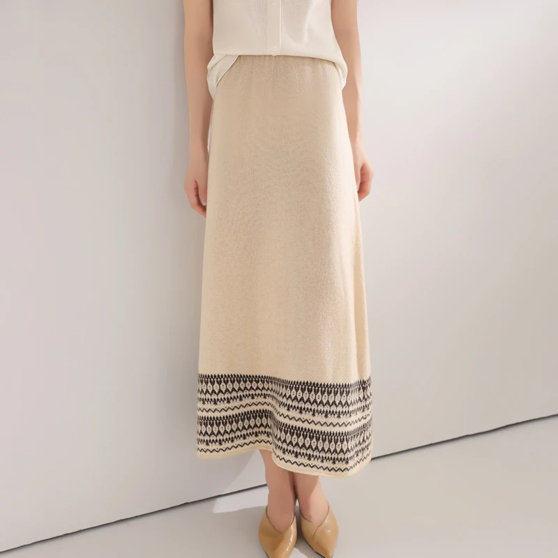 

ANGEL New Women Wool Long Skirt Autumn Winter Grace Basic Skirt 100% Merino Wool Knitting Office Lady National Style A Skirt