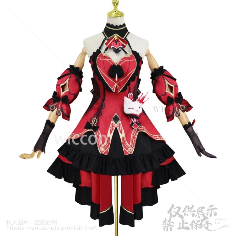 Juego de Anime Honkai Star Rail Cosplay vestido rojo brillante de Lolita para mujer y niña, tocado, máscara para disfraz de Halloween personalizado