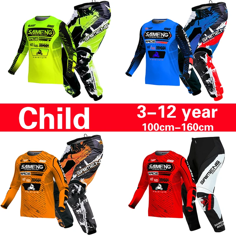 motocross child set Motorcycle jersey and pants kids clothing big boy girl Youth mx gear set Customized Number Name racing suit