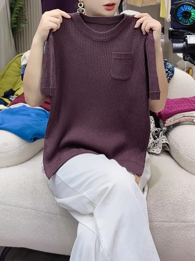 

Faionable Knitted ket T-irt ort Sve Women's Top Summer New Sle plus Size European Heavyweight Slimming Women's Tee