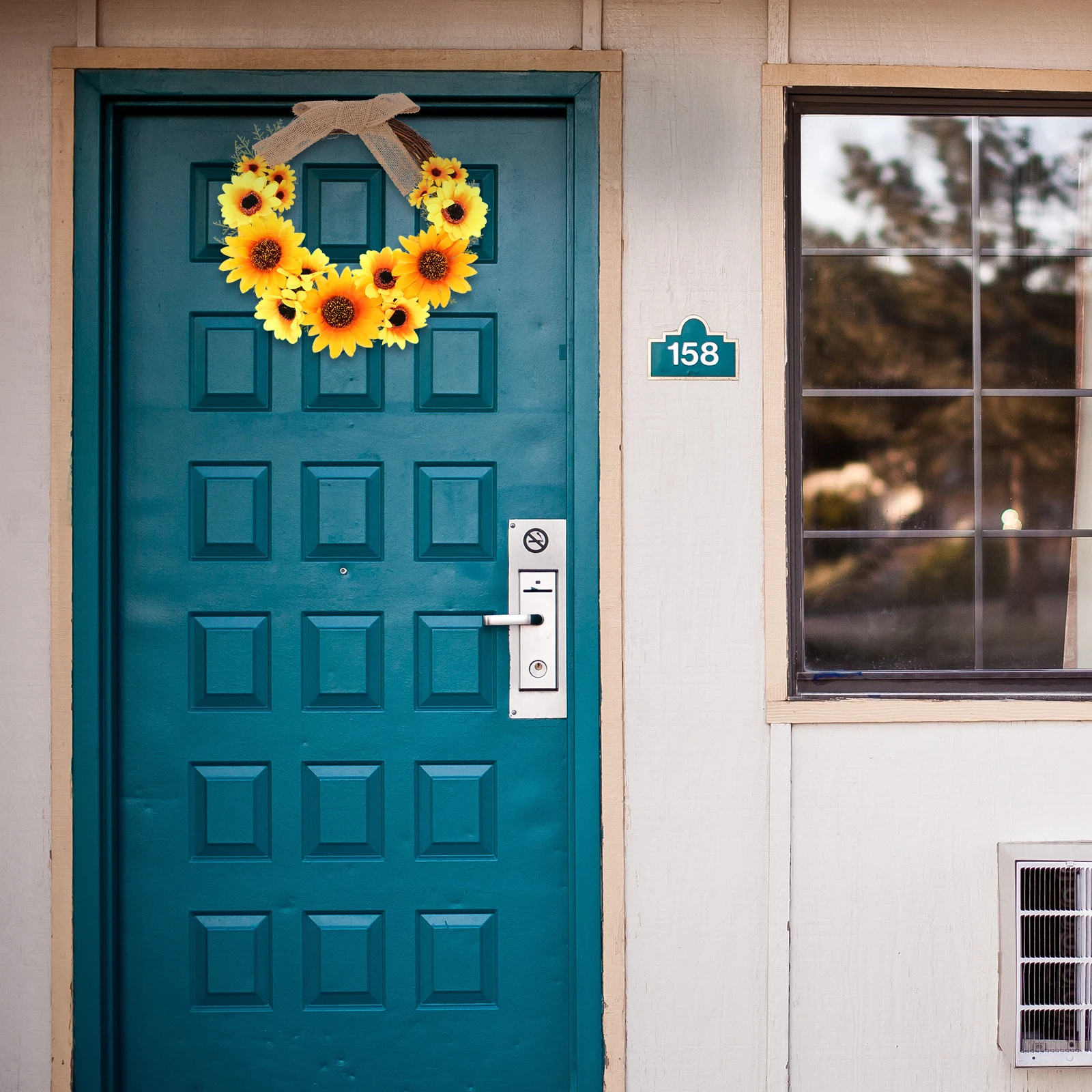 

1Pcs Artificial Sunflower Garland Simulation Wreath Realistic Hanging Decoration for Wall Front Door Shop Window Photo Prop