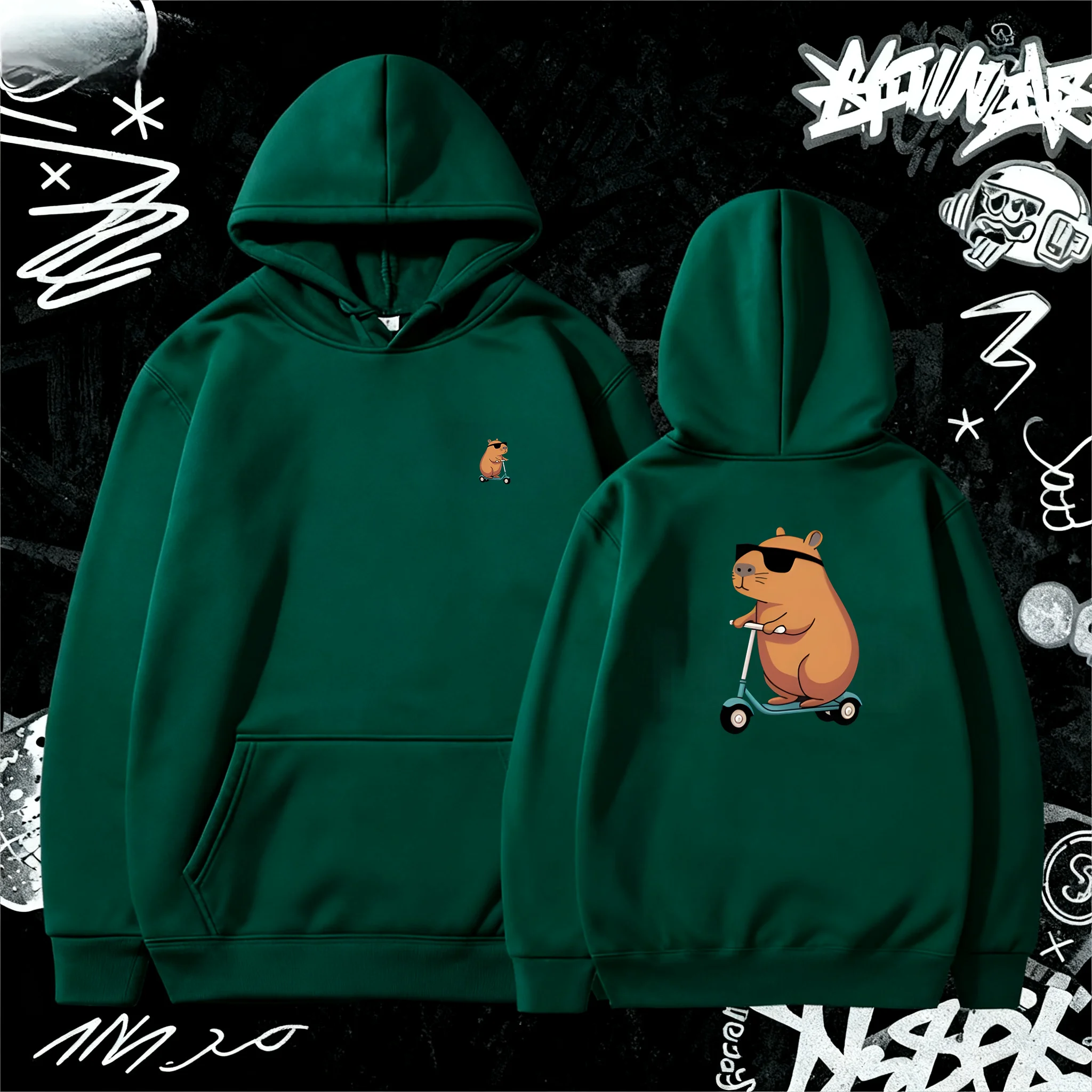 2026 New Capybara print Mens Hoodie Loose Casual Clothing Fashion Long Sleeve Hooded Pullover Personality Streetwear Sweatshirts