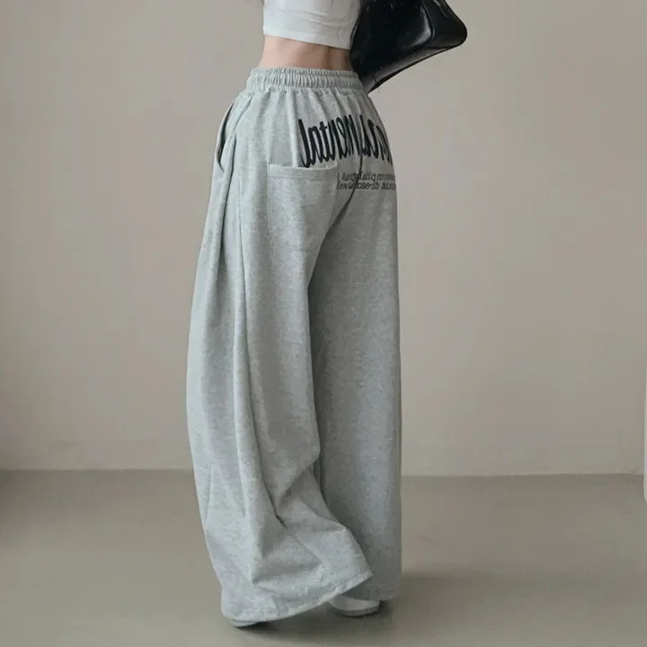 

Women Bf Hip Hop Y2k Drawstring Printing Sweatpants Women Fashion Streetwear Sports Trousers Loose Casual Wide Leg Pants