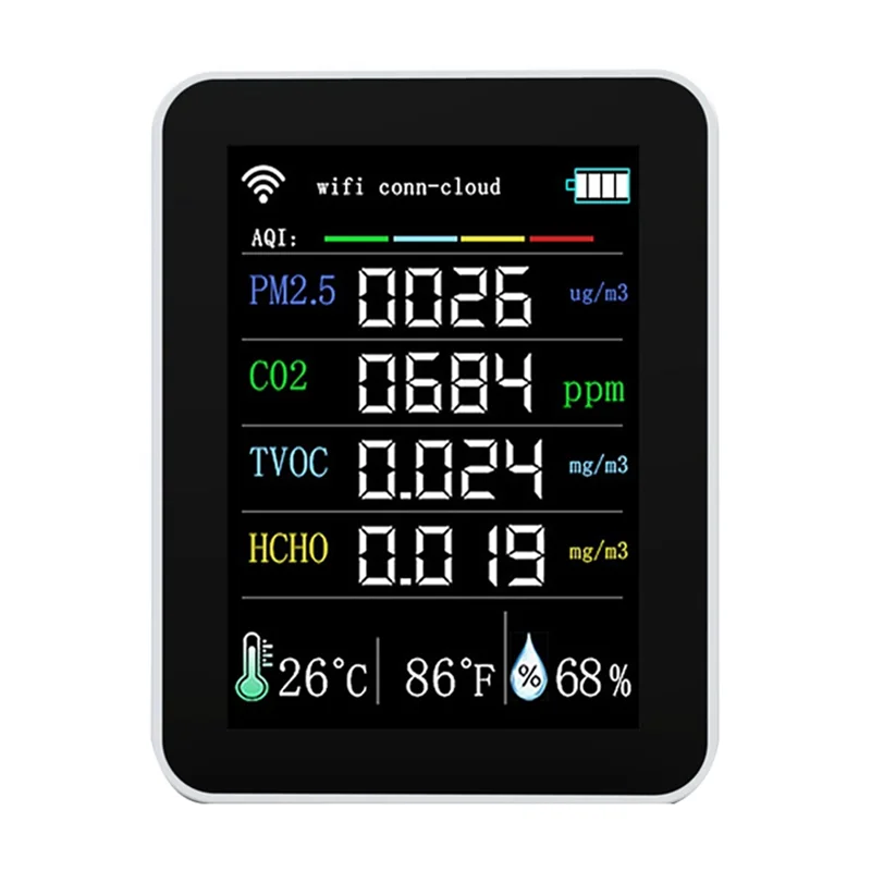 

Tuya 7 in 1 WIFI Air Quality Detector CO2 Tester PM2.5 TVOC CO2 CH2O Formaldehyde Monitor TFT Display Air Tester,White