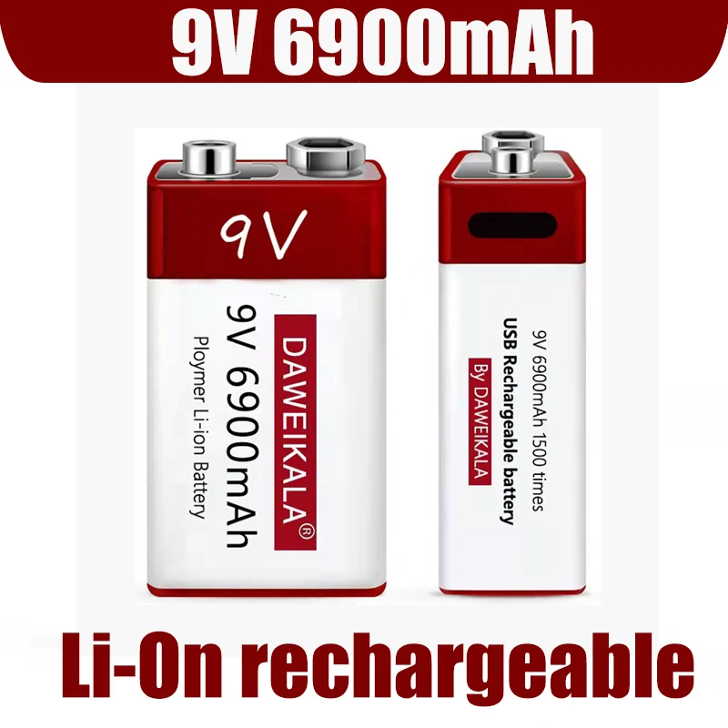 9V Battery 6900mAh li-ion Rechargeable battery Type-C Batteries 9v USB lithium for Multimeter Microphone Toy Remote Control