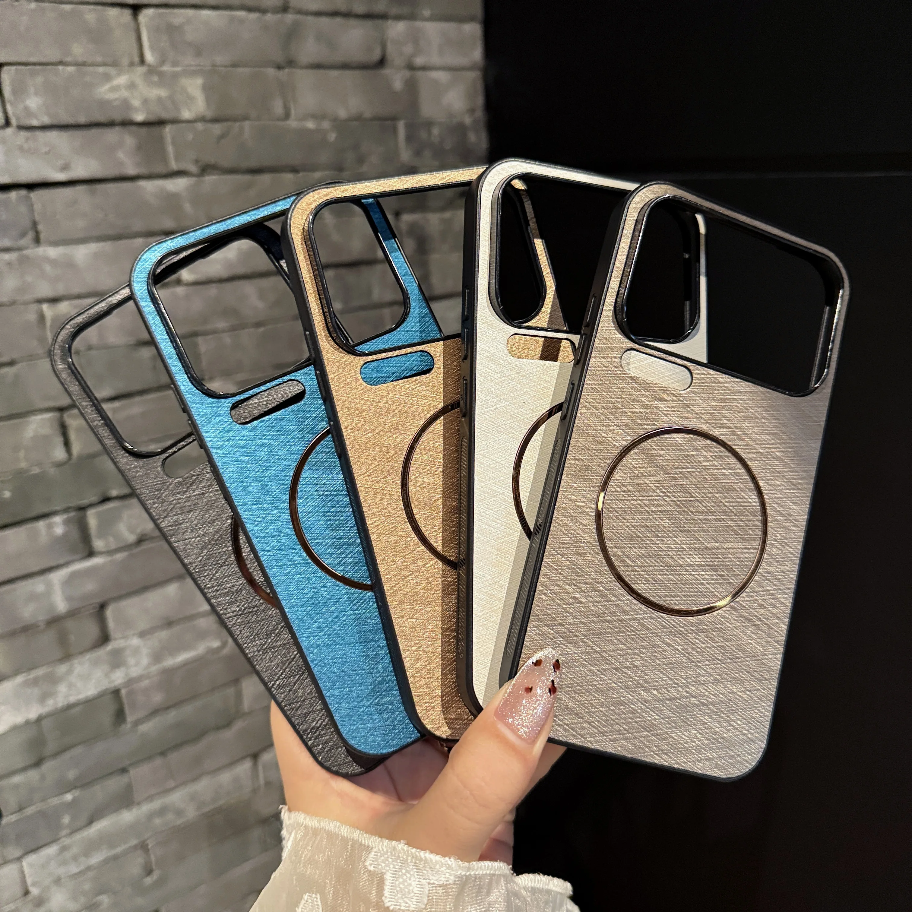 الفاخرة متجمد الذهب سلك الملمس ل Magsafe المغناطيسي جراب هاتف ل Xiaomi 14 15 الترا 17 برو كامل الوفير اللاسلكية تهمة غطاء