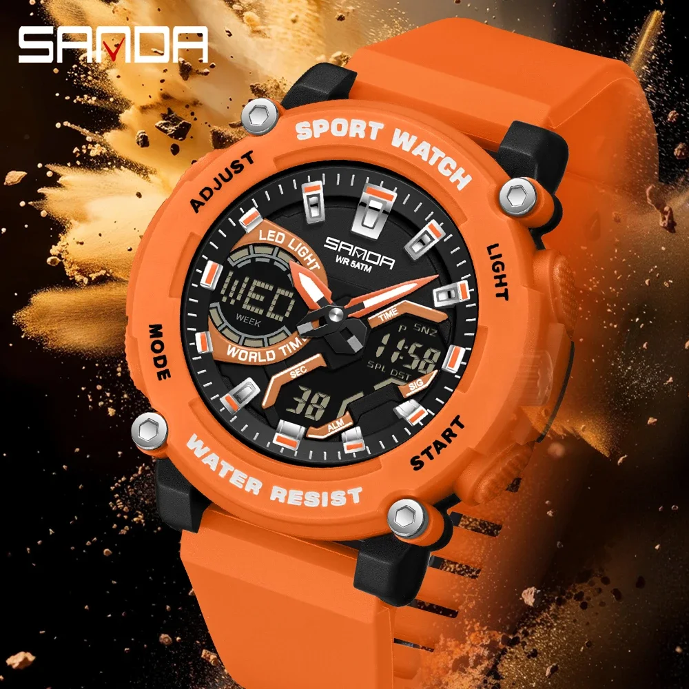 

SANDA 3374 Top New Men's Electronic Watch Calendar Countdown Alarm Clock Night Light Sports Student Men's Digital Watch