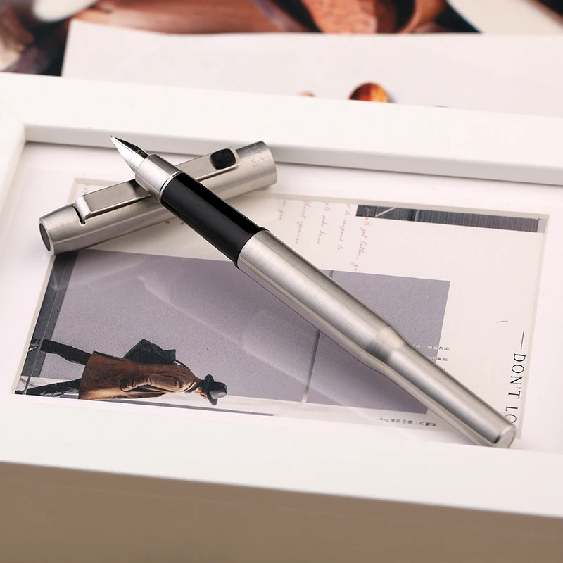 MAJOHN B25 قلم حبر من الفولاذ المقاوم للصدأ رفيع 0.5 مللي متر بنك الاستثمار القومي ، مع محول في الكتابة هدية القلم مدرسة مكتب لوازم مكتبية