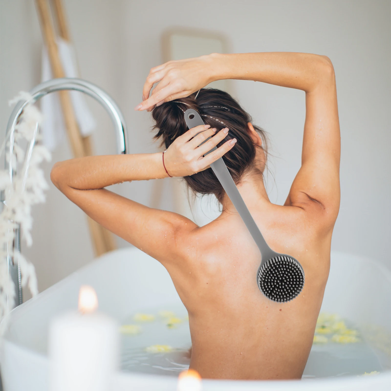 

Silicone Bath Body Scrubber Silicone Body Scrubber Long Handle Shower Cleaning Tool Loofah Massage Home Bathing Use