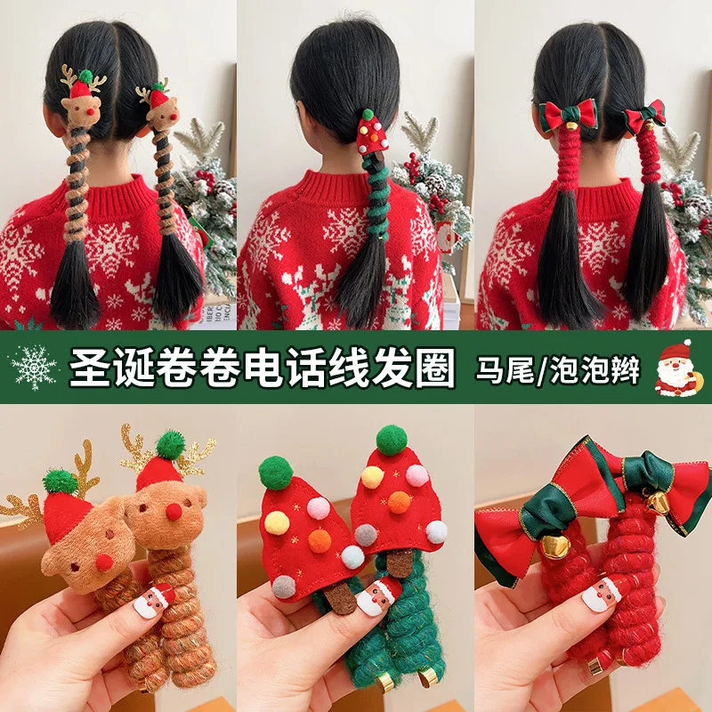 Twist Hair Tie Christmas Reindeer Cute Red Green TPU Elastic for Kids Twin Pony Premium Durable Lightweight Soft Hair Ties