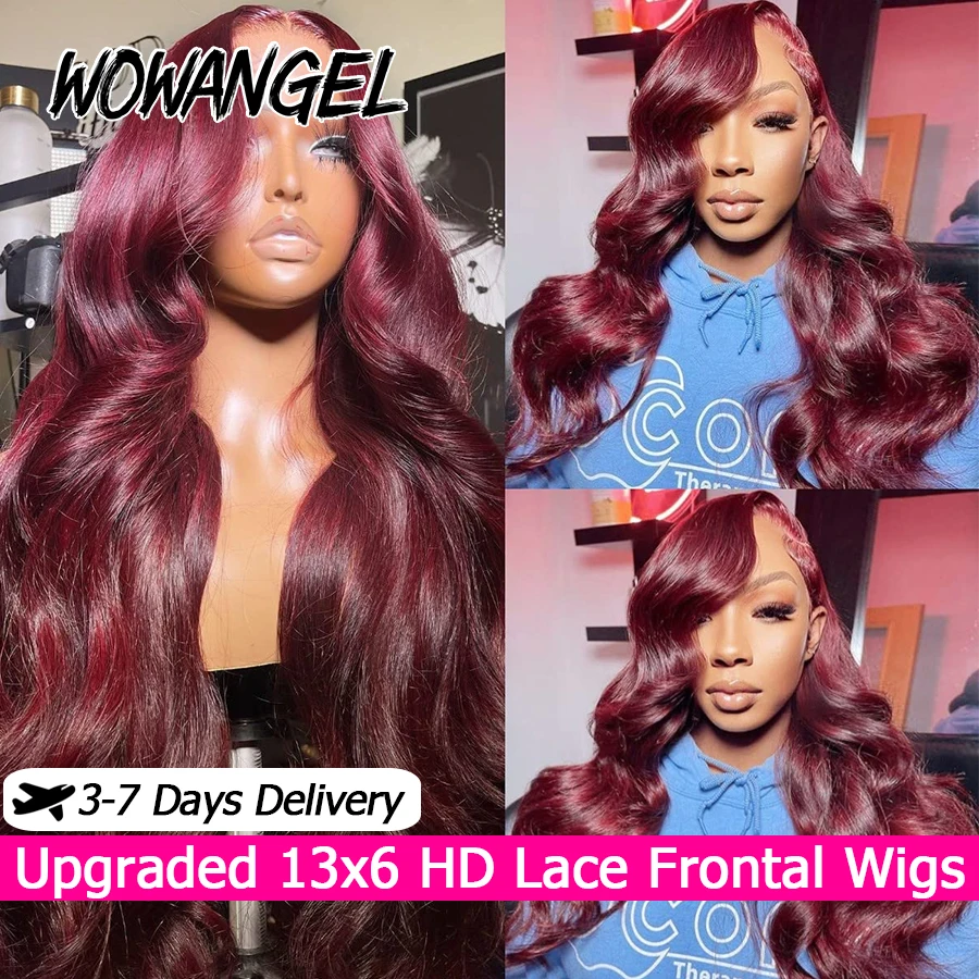 99j بورجوندي الدانتيل الجبهة خصلات الشعر المستعار الإنسان الجسم موجة قبل قطعها 13x6 HD الدانتيل الباروكات الأمامية الأحمر اللون الشعر البرازيلي للنساء #1