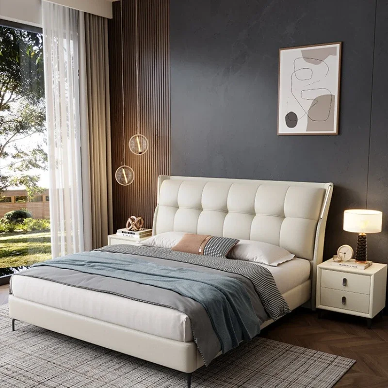 Cama de Lujo para Dormitorio Principal, Diseño Moderno y Sencillo, Cama Matrimonial Suave con Cabecera, Accesorios para el Hogar