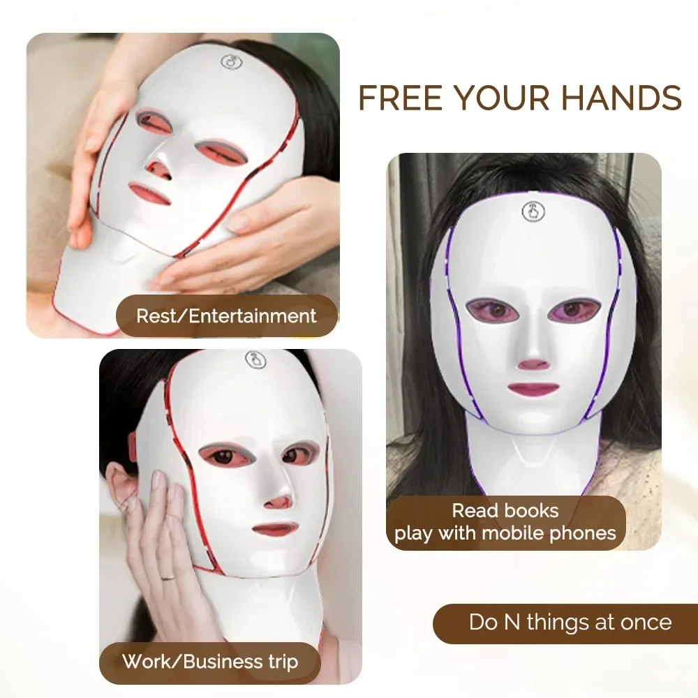 LED Face Mask Red Light Therapy 7-1 Color 192LEDs Facial Wireless Mask Home Beauty Facial LED Mask Lovely Gift