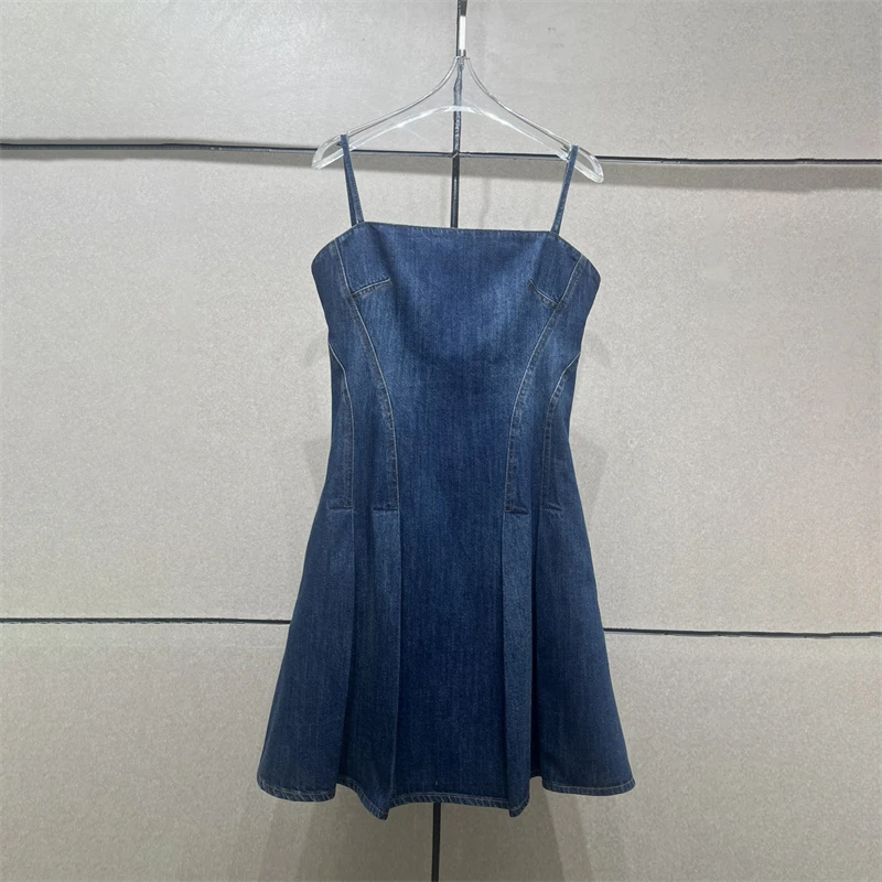 y2k summer new women\'s three-dimensional cutting washed denim suspender dress high quality fashion high street A-line mini skirt